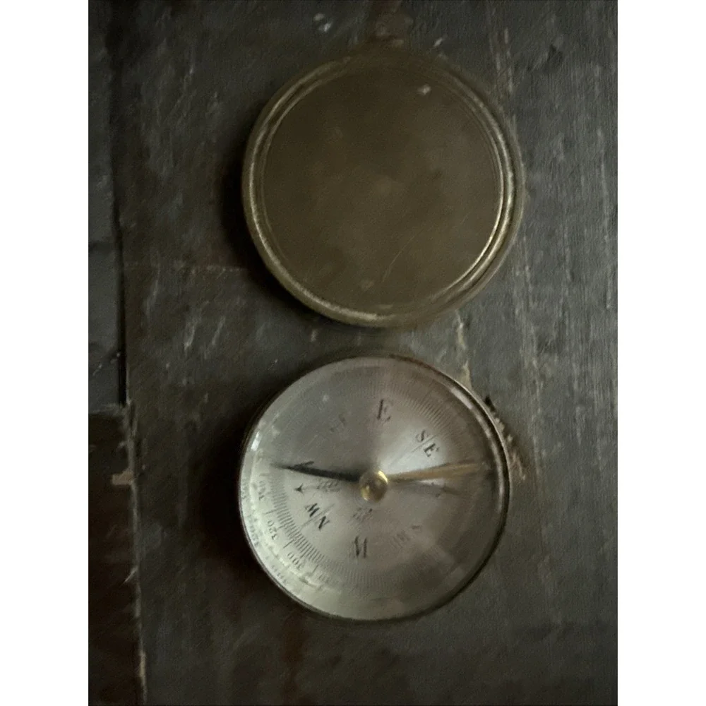 Antique French Brass Pocket Compass Made in France With Lid Circa 1900